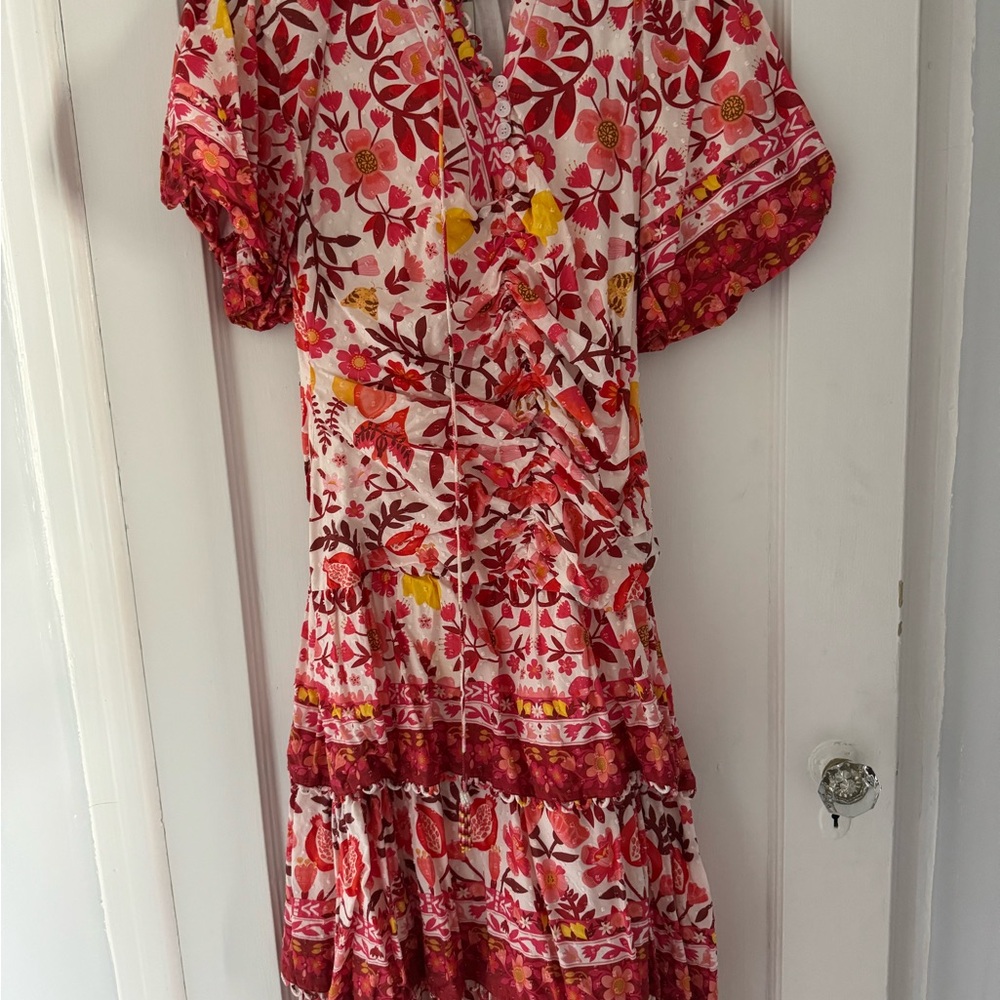 FARM Rio Red and Yellow Floral Midi Dress